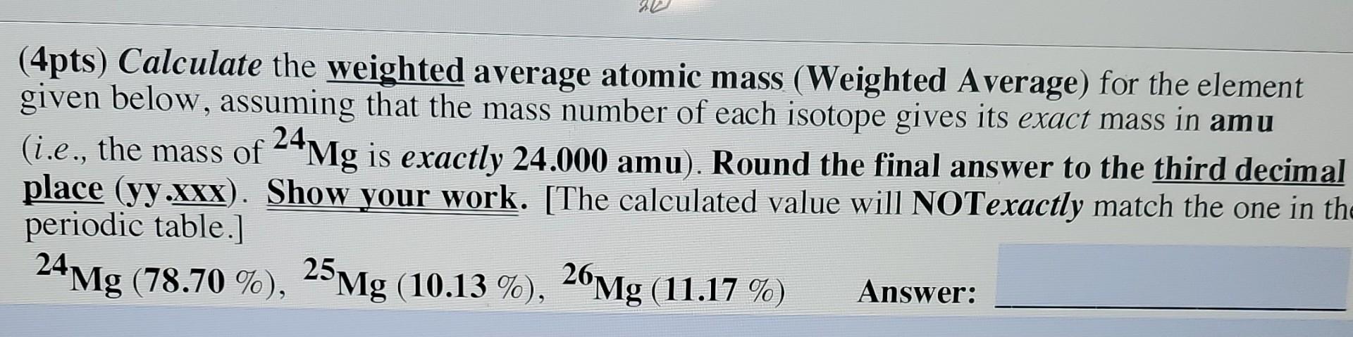 how to calculate the weighted average mass of an element