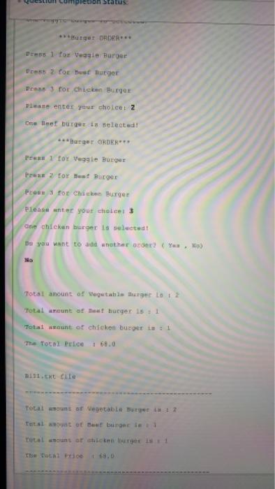 Solved QUESTION 2 Write program for burger restaurant that | Chegg.com