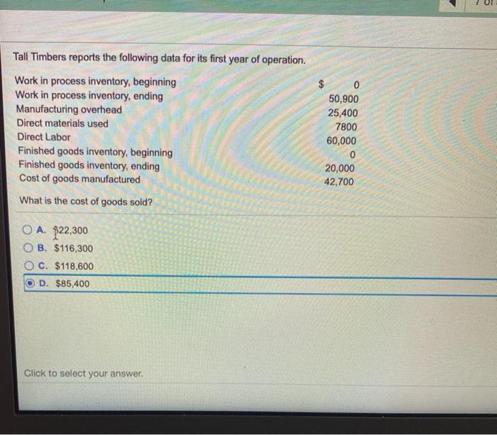 Solved Tall Timbers reports the following data for its first