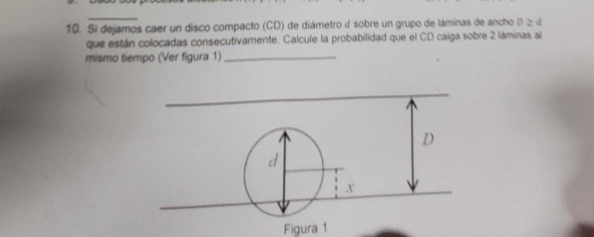 10. Si dejamos caer un disco compacto (CD) de diametro \( d \) sobre un grupo de laminas de ancho \( D \geq d \) que están co