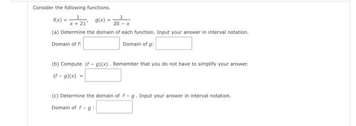 Solved Consider the following functions. 1 f(x)= x+ 21' 20 - | Chegg.com