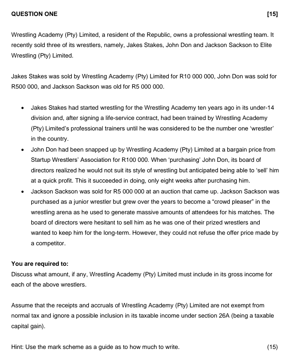 Pro Wrestling Script Solved Wrestling Academy (Pty) Limited, a resident of the | Chegg.com