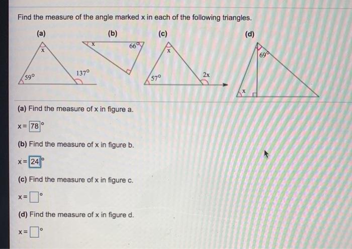 Solved Find the measure of the angle marked x in each of the | Chegg.com