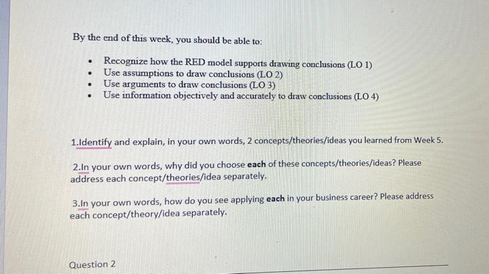 Solved By the end of this week, you should be able to: - | Chegg.com