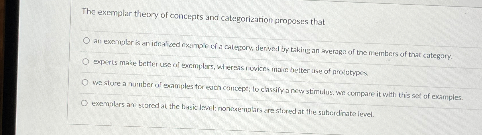 Solved The exemplar theory of concepts and categorization | Chegg.com