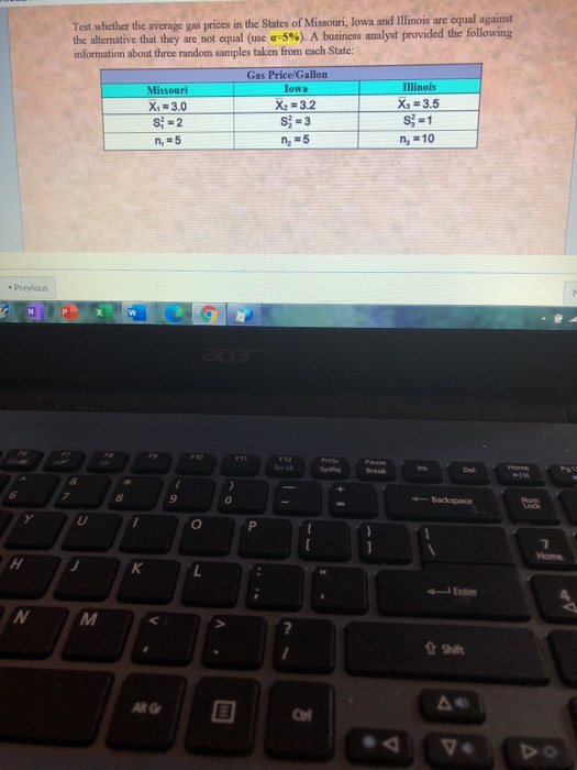 solved test whether the average gas prices in the states chegg com chegg