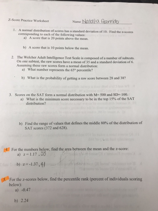 Solved Z-Score Practice Worksheet Name Natalia Garrido 1. A | Chegg.com