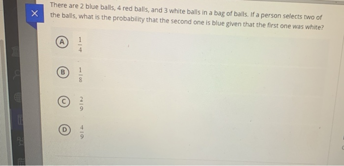 Solved There are 2 blue balls, 4 red balls, and 3 white | Chegg.com