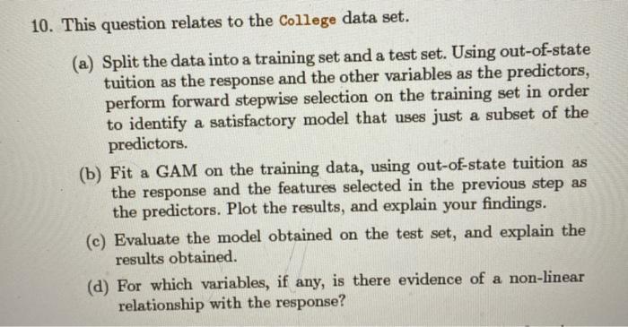 10. This question relates to the College data set. | Chegg.com