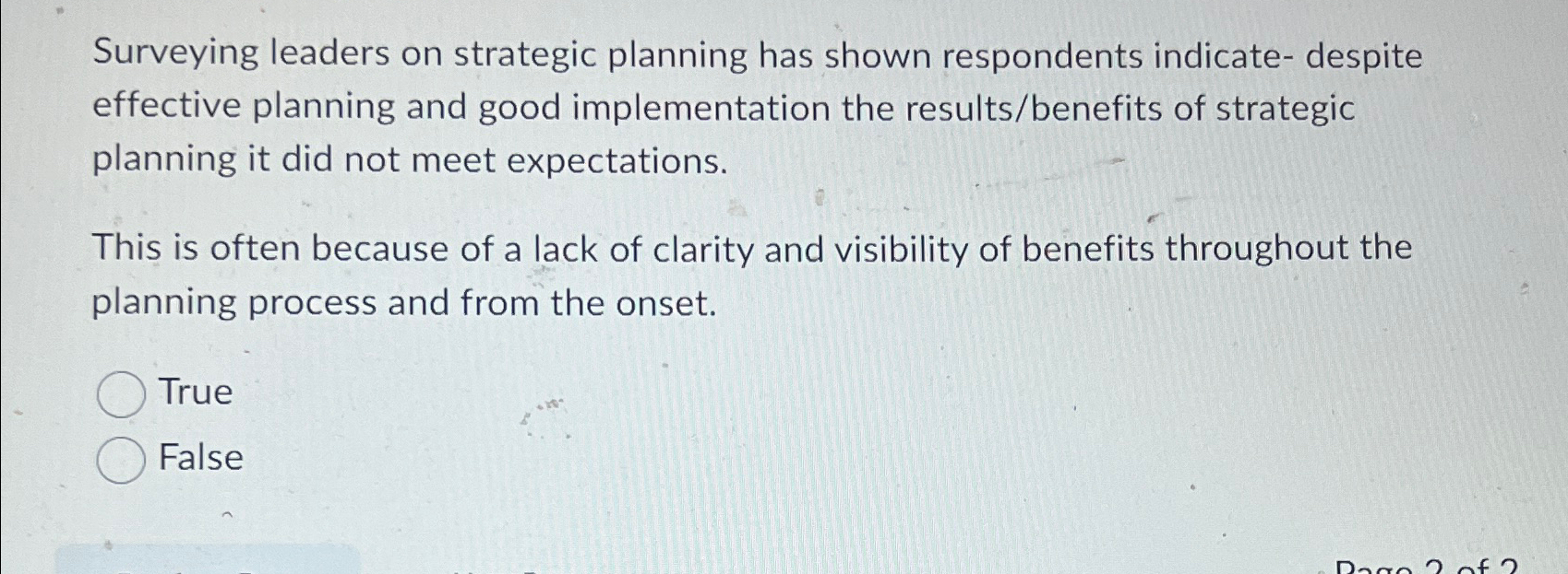 Solved Surveying leaders on strategic planning has shown | Chegg.com