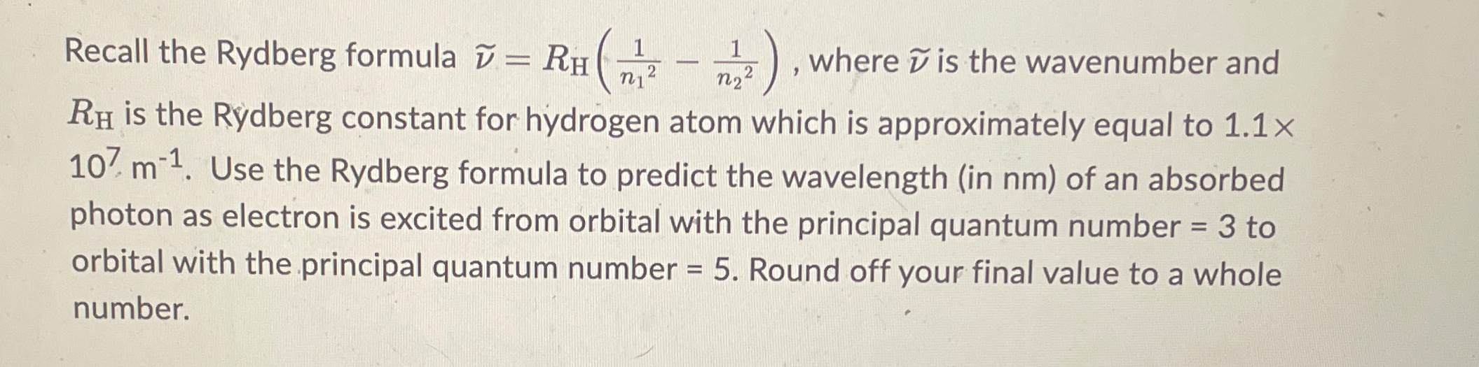 Solved Recall the Rydberg formula )(u , ﻿where )(u ﻿ is the | Chegg.com