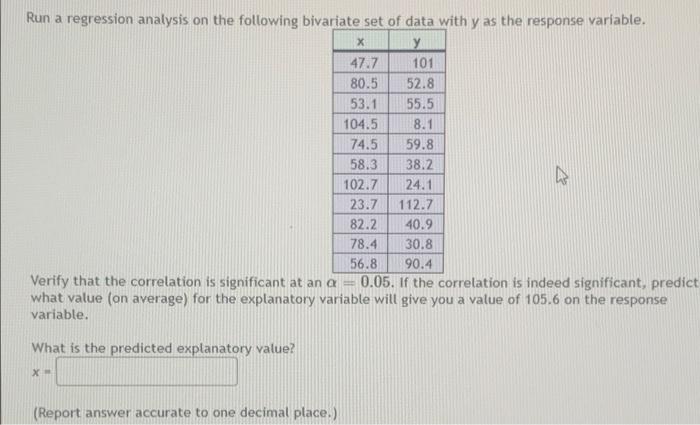 Solved х Run a regression analysis on the following | Chegg.com