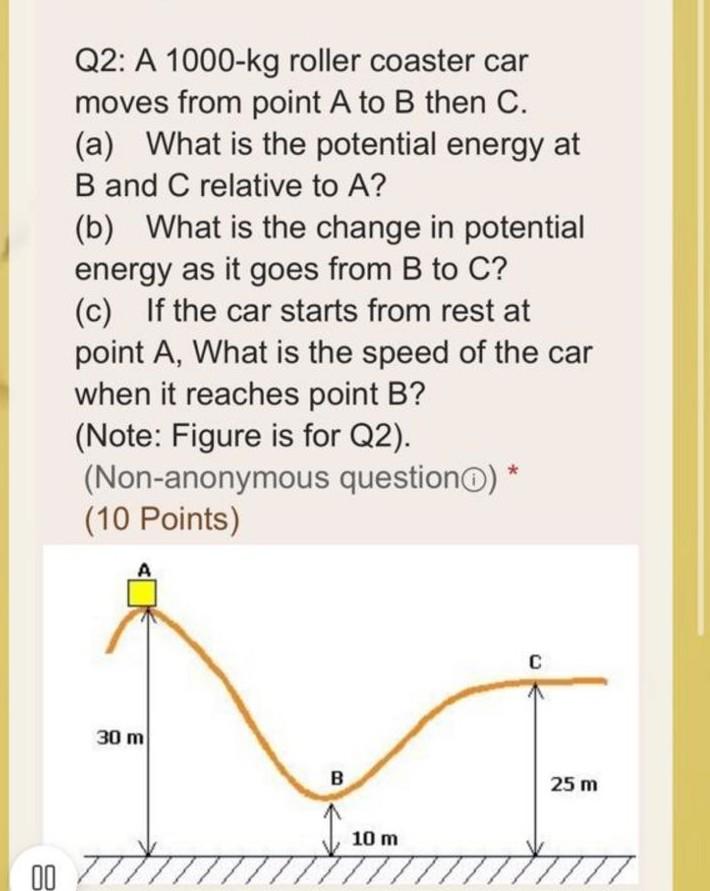 Solved Q2 A 1000kg roller coaster car moves from point A