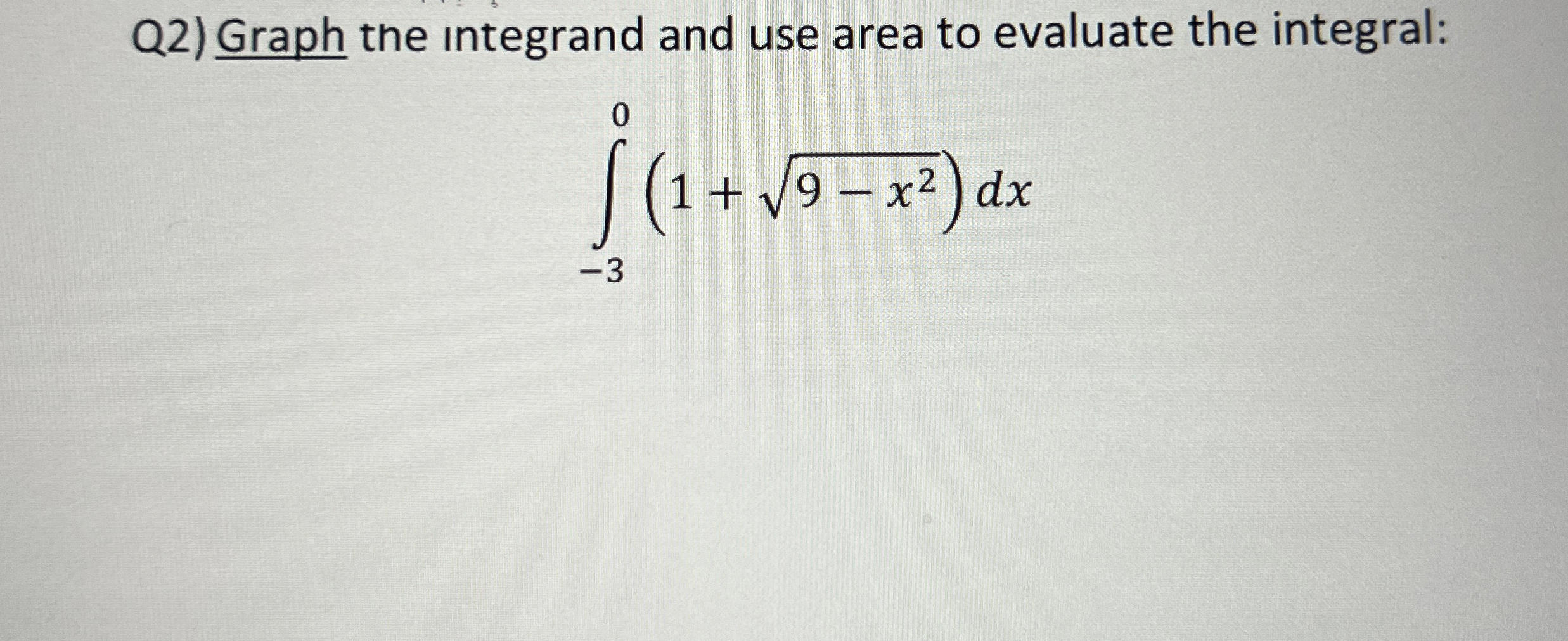 Solved Q2) ﻿Graph the integrand and use area to evaluate the | Chegg.com