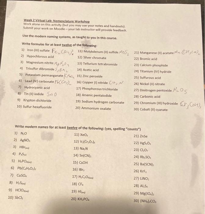 Solved Week 2 Virtual Lab: Nomenclature Workshop Work alone | Chegg.com