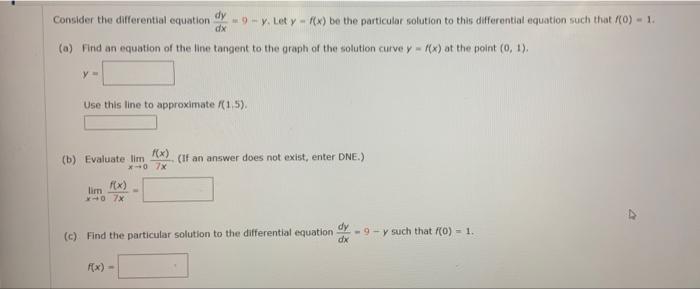 Solved Consider the differential equation dy 9- y. Let y = | Chegg.com