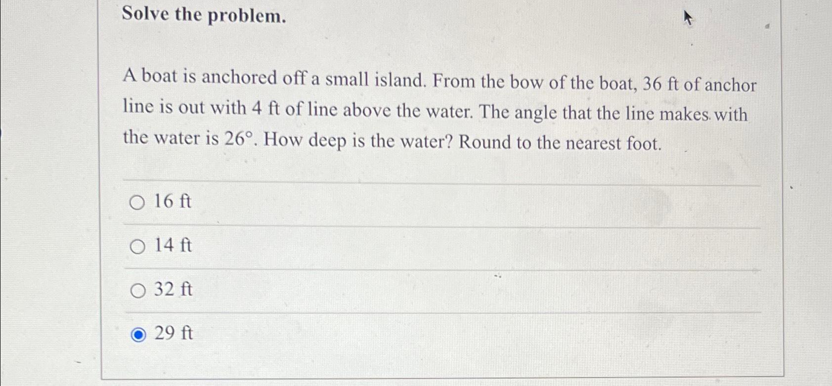 Solved Solve the problem.A boat is anchored off a small | Chegg.com