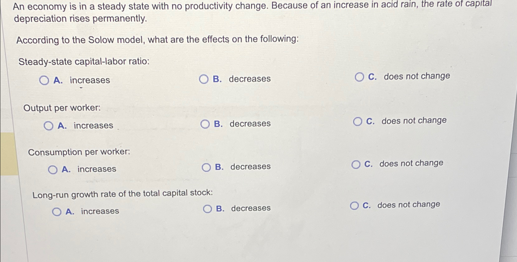 Solved An economy is in a steady state with no productivity | Chegg.com