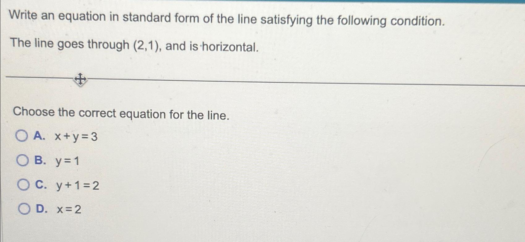 Solved Write an equation in standard form of the line | Chegg.com