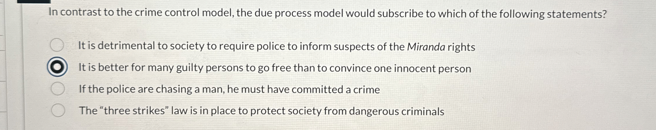 Solved In contrast to the crime control model, the due | Chegg.com