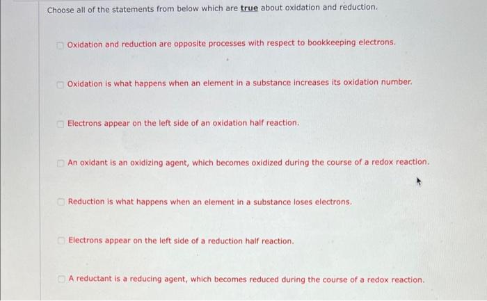 Solved Choose all of the statements from below which are | Chegg.com