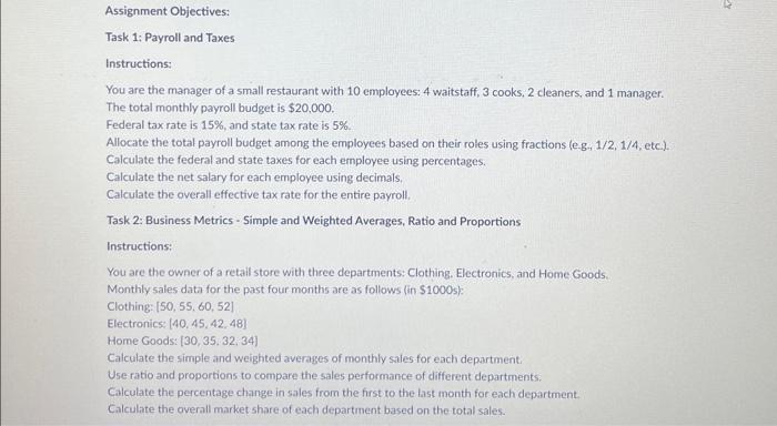 Assignment Objectives: Task 1: Payroll and Taxes | Chegg.com
