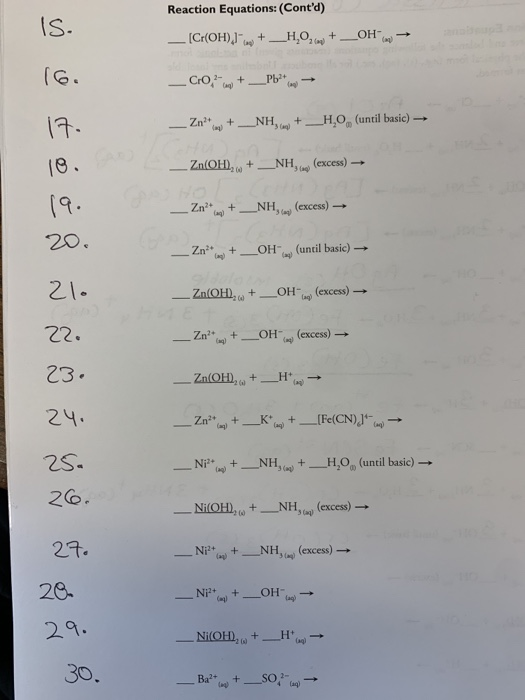 Solved Reaction Equations: Complete and balance the | Chegg.com