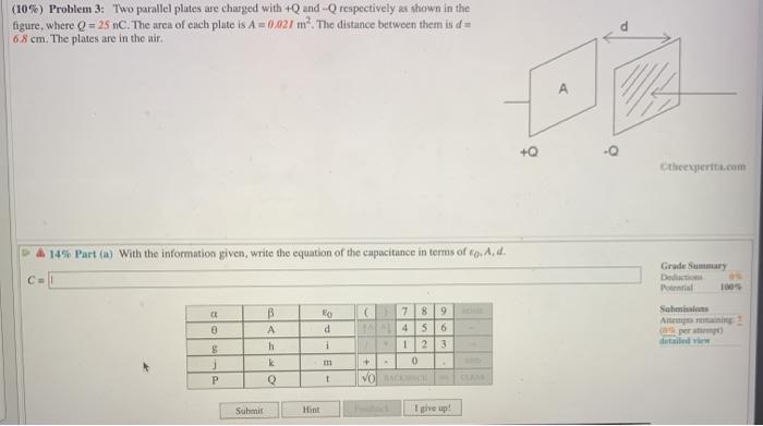 Solved (10%) Problem 3: Two parallel plates are charged with | Chegg.com