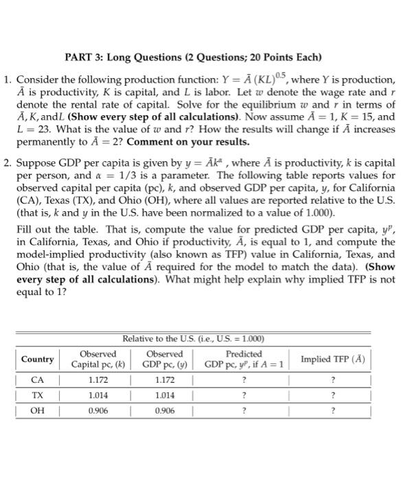 Solved PART 3: Long Questions (2 Questions; 20 Points Each) | Chegg.com