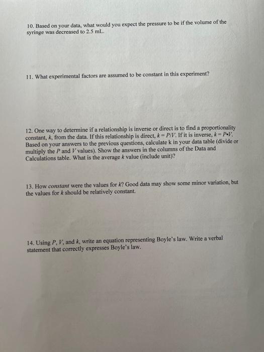 Name Experiment 16 Boyles's Law Report Sheet Section | Chegg.com