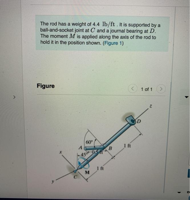 Solved The Rod Has A Weight Of 4.4 Lb/ft . It Is Supported | Chegg.com