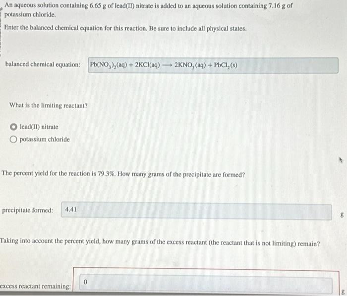 Solved An aqueous solution containing 6.65 g of lead(II)