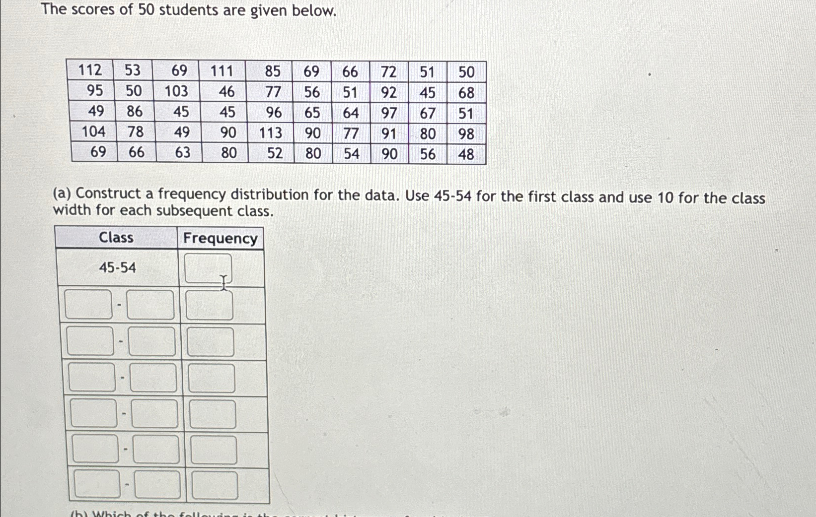 Solved The scores of 50 ﻿students are given | Chegg.com