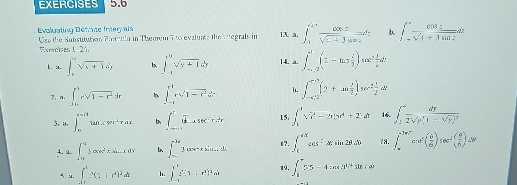Solved Evaluating Definite Integrals Use the Substitution | Chegg.com