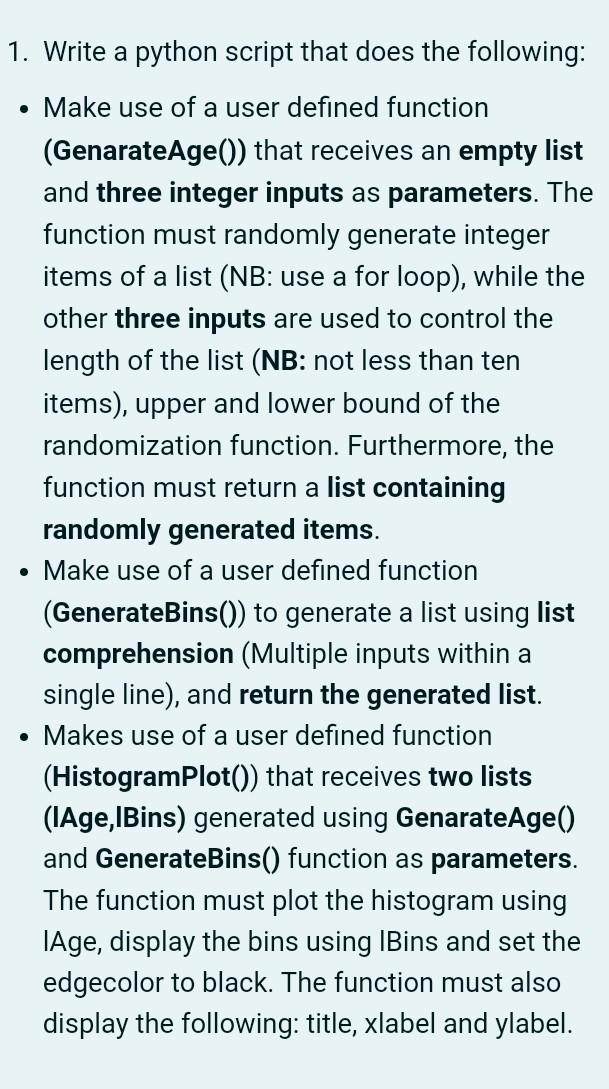 Solved 1. Write a python script that does the following: | Chegg.com