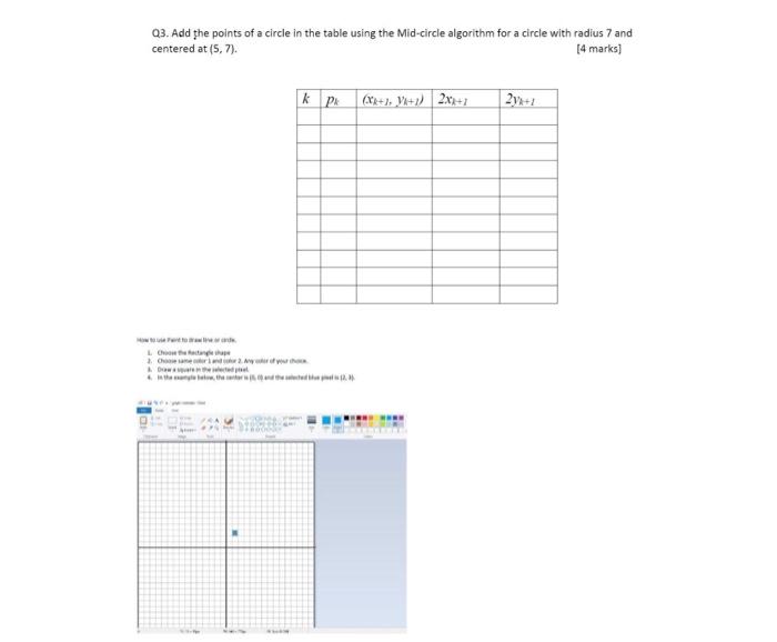 Solved Q3. Add the points of a circle in the table using the | Chegg.com