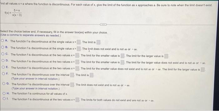 Solved Find All Values X A Where The Function Is