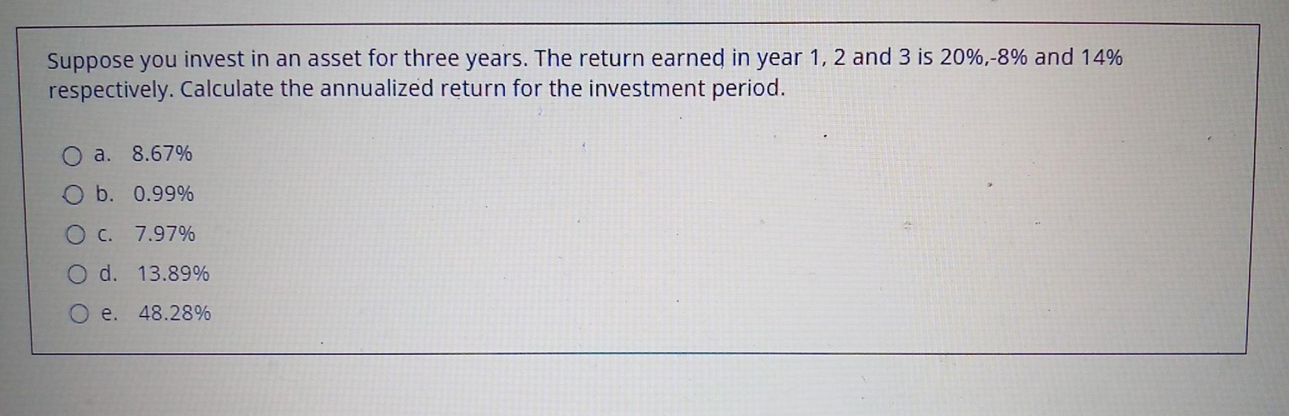 Solved Suppose you invest in an asset for three years. The | Chegg.com