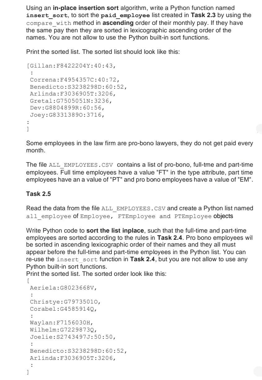 Solved Using an in-place insertion sort algorithm, write a | Chegg.com