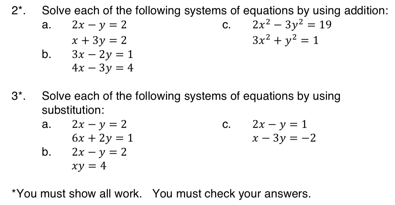 Solved 2*. ﻿Solve each of the following systems of equations | Chegg.com