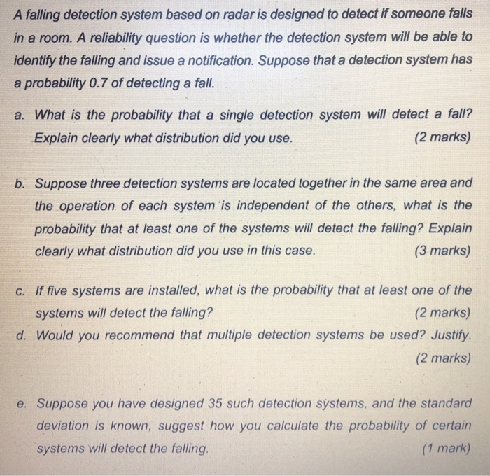 Solved A falling detection system based on radar is designed | Chegg.com