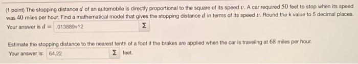 solved-1-point-the-stopping-distance-d-of-an-automobile-is-chegg