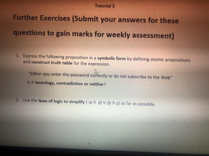 Solved Tutorial 3 Further Exercises (Submit your answers for | Chegg.com