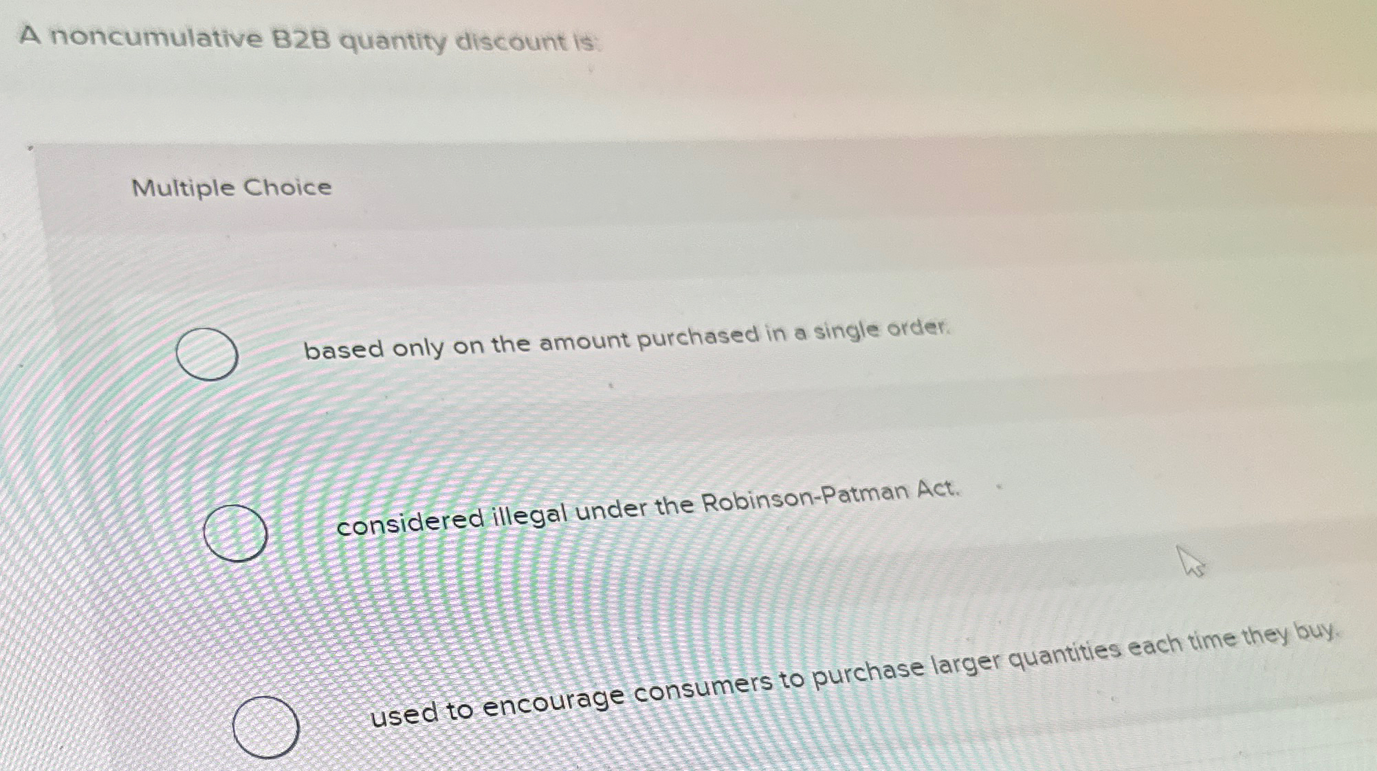Solved A noncumulative B2B quantity discount isMultiple