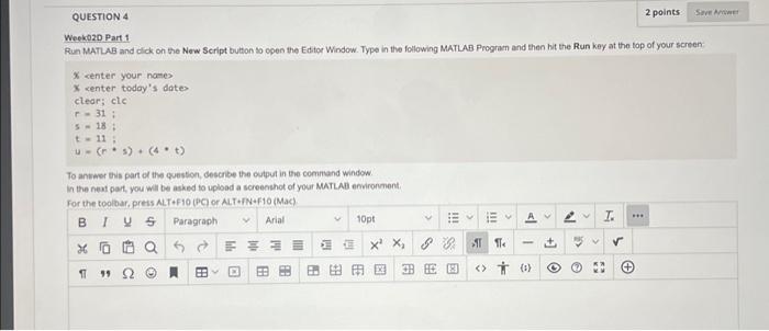 Solved QUESTION 2 Week02C Part 1 Use MATLAB to complete the | Chegg.com