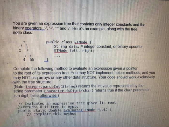 Solved You are given an expression tree that contains only | Chegg.com