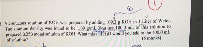 Solved An aqueous solution of KOH was prepared by adding | Chegg.com