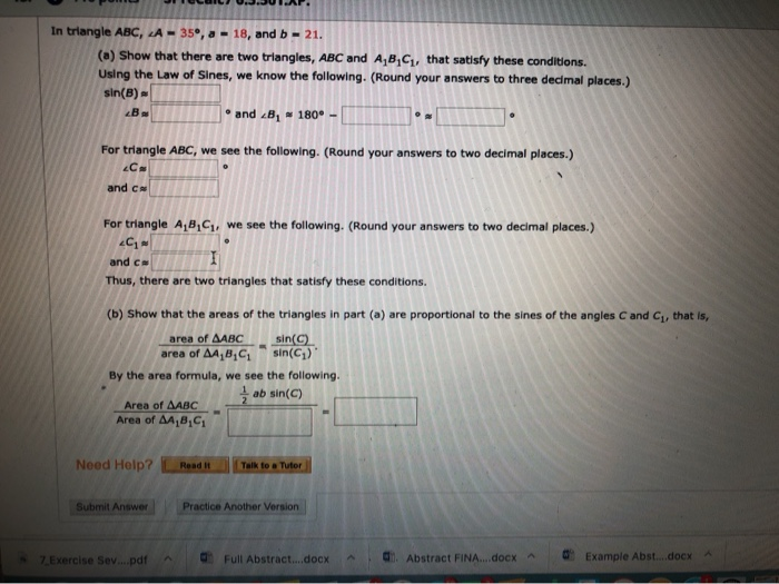 Solved In Triangle Abc A 35 3 18 And B 21 6 S Chegg Com