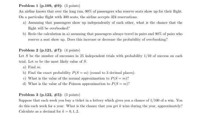 Solved Problem 1 (p.109, \#9): (3 points) An airline knows | Chegg.com