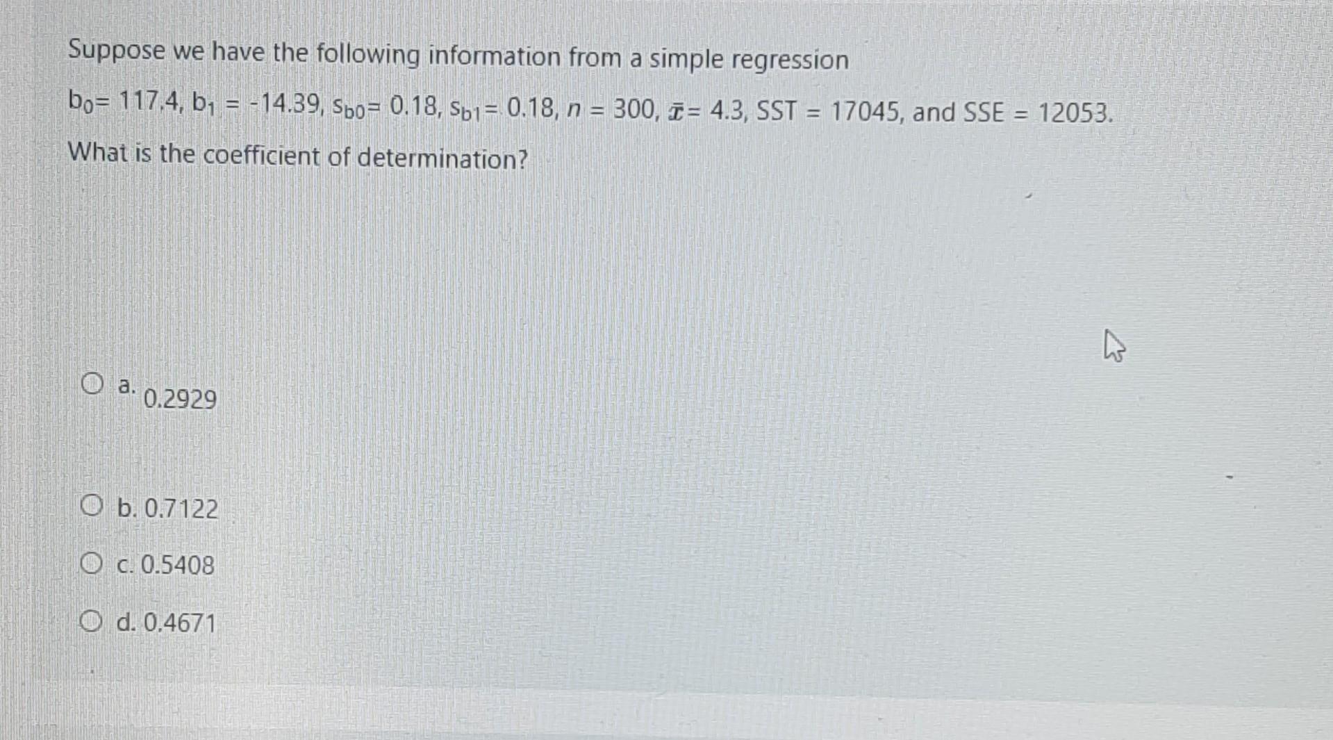 Solved Suppose we have the following information from a | Chegg.com
